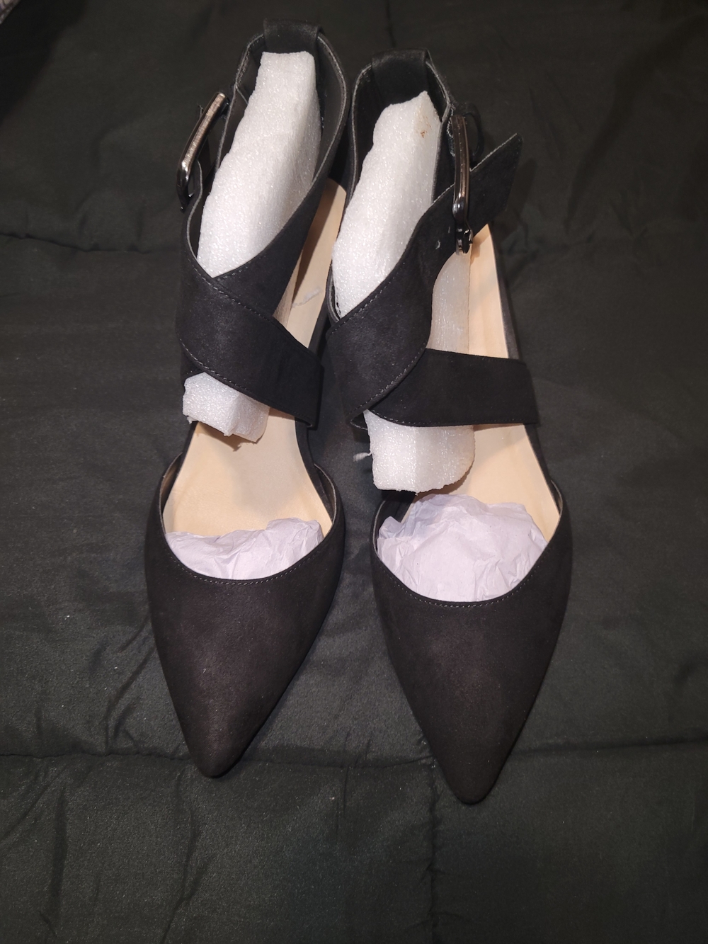 Chinese Laundry Black Pointed-Toe Ankle Strap Heels